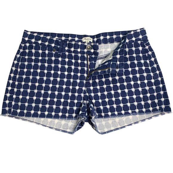 Madewell Navy Graphic Grid Print Cut Off Shorts Size 29 - Picture 3 of 5